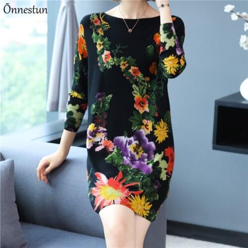 Print Long Sweaters Dress Autumn Spring Womens Clothing Long Sleeve Top Femme Pullover Plus Size Elasticity Sweater Women