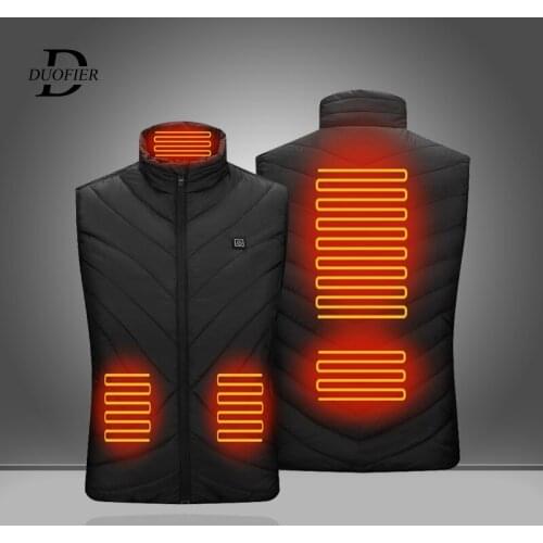 Winter USB Smart Heating Men Vests Outdoor Constant Temperature Hot Vest Solid Color Stand Collar Heated Warm Waistcoat Male New