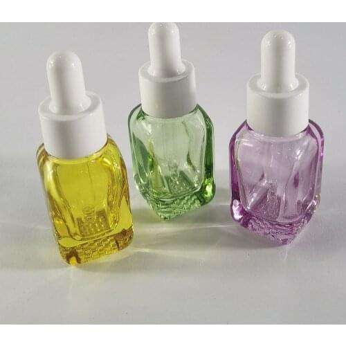 20pcs/lot 15ml Light Green Purple Yellow Empty Refillable Glass Dropper Bottle Essential Oil Container With Drop Pipette