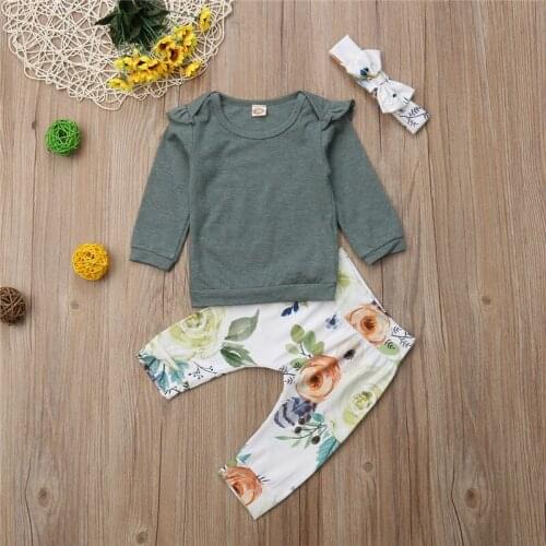 2018 Brand Infant Toddler Newborn Baby Girls Floral Outfit Clothes Tracksuit Hooded +Leggings Pants Headband 3Pcs Clothing Set