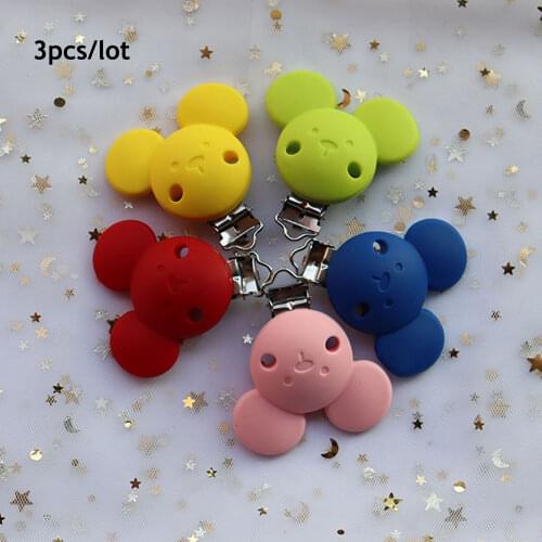 3Pcs Mouse Baby Pacifer Clips Perle Silicone Teether Clip DIY Baby Dummy Chain Nipple Holder Soother Animal Nursing Teething Toy