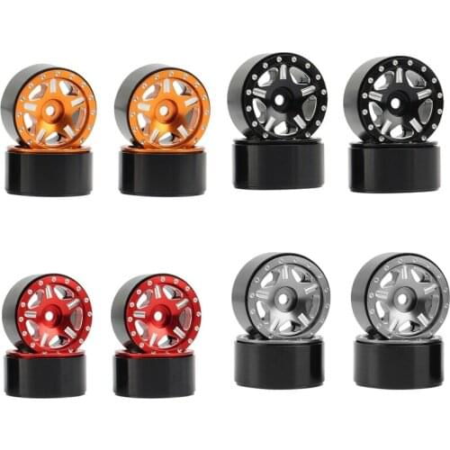 4Pcs 1.0 CNC Metal Mini Crawler Beadlock Wheel Rims Hub for 1/24 RC Crawler Car Axial SCX24 90081 Upgrade Part