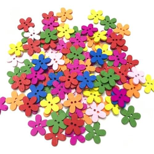 400PCS 15mm 2-Hole Mix Color Plum Flower Shape Wooden Buttons for Sewing Scrapbooking Craft Technological Garment Accessories