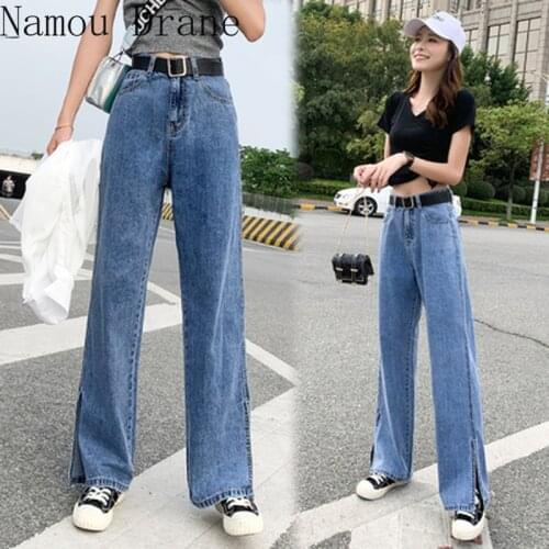 4XL Size Womens Jeans 2020 Summer New Split Wide-leg Jeans Straight Loose Loose Thin High Waist Draping Pants