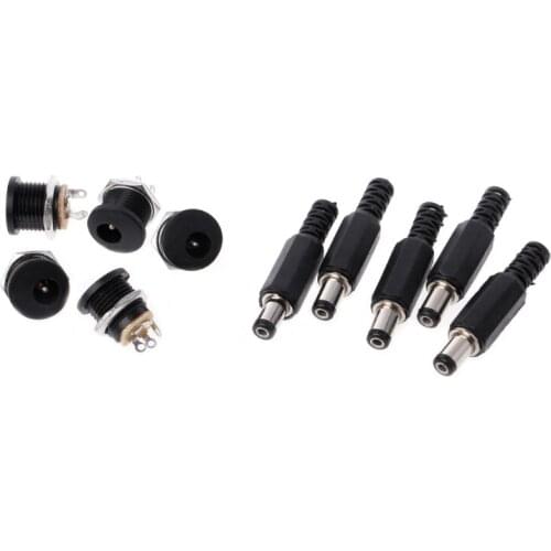 5 Pcs 5.5mm x 2.1mm Male DC Power Plug Connector+5 Pcs Screw Lock Female Panel Socket Mount Adapter H05A