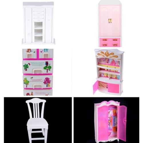 Doll Accessories New Printing Pink White Closet Wardrobe Cabinet For Doll Accessories Toys Baby Toy