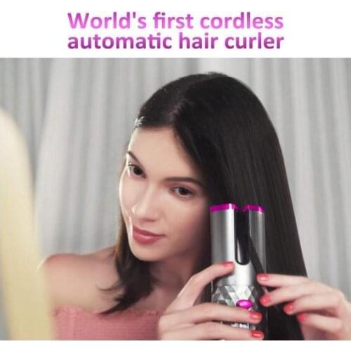 Automatic Hair Curler Curling Iron Wireless Wand Ceramic Roller Rotating Barrel USB Rechargeable Waver with LED Digital Display