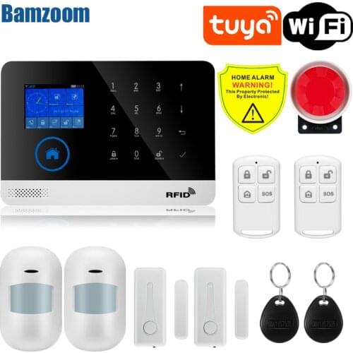 Wireless Tuya APP SIM GSM Home RFID Burglar Security LCD Touch Keyboard WIFI GSM Alarm System Sensor kit Russian,Spanish Voice