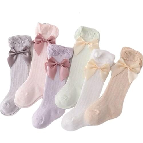 Newborn Baby Girls Boys Stockings Bowknot Cotton Breathable Long Tube Socks for 0-3 Years Girls