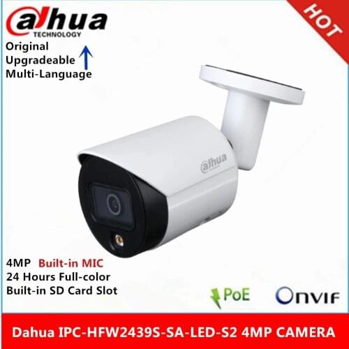 Dahua International version IPC-HFW2439S-SA-LED-S2 4MP Built-in Mic IP Camera 24 Hours Full-color IP67 WDR Bullet Camera
