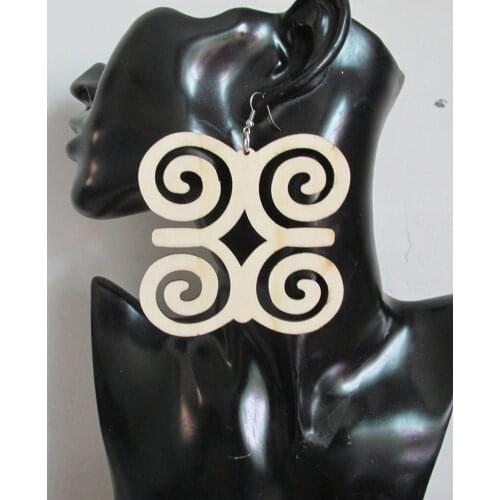 Natural Adinkra Africa Symbol Wooden Earrings