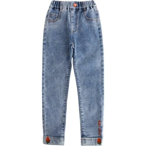 2020 Hot sale Big girls new arrival fashion denim pants children casual good embroidery letters Jeans for Girls 5-10 years