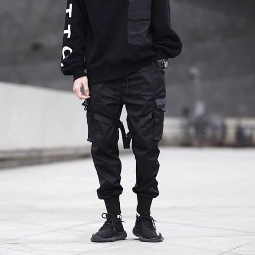 Men cargo joggers Ribbons Black Pocket Cargo Pants 2019 Harem Joggers Harajuku Sweatpant Hip Hop Trousers streetwear