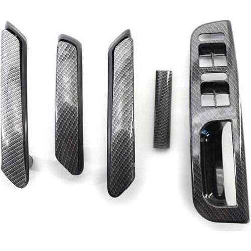 Driver Door Window Switch Panel Bezel Interior Door Pull Handles Set for VW PASSAT B5 1998-2005 4-Door LHD Carbon Fiber Texture