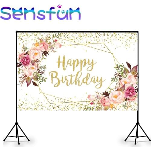 Photo Background Photo Booth Flower Bokeh Glitter Happy Birthday Backdrop for Birthday Party Banner Decoration Photocall