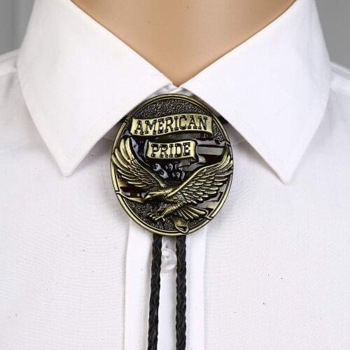 Gold America pride eagle bolo tie for man cowboy western cowgirl leather rope zinc alloy necktie