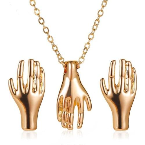 Hot sell Hand shaped Jewelry Set For Women Girls Fashion Design Stud Earring Pendant Necklace Birthday Gifts