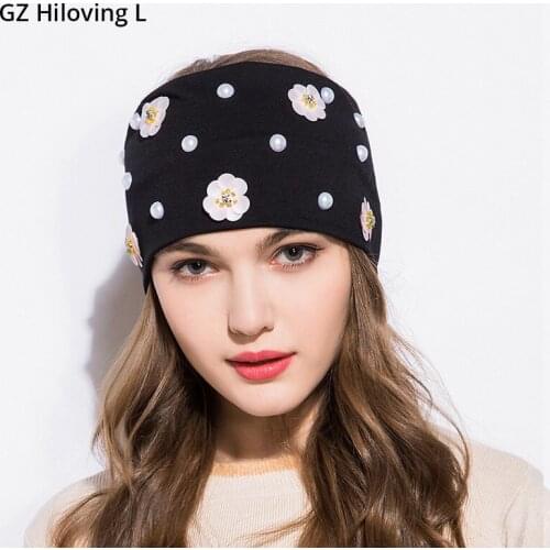 GZhilovingL New 2018 Women Pearl Headwear Headbands Ladies Girls Solid Cotton Summer Sport Flower Headbands Hair Accessories