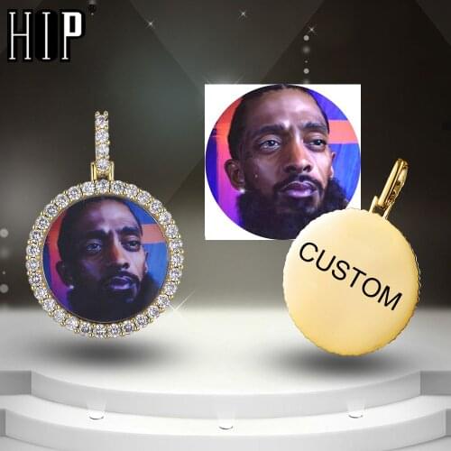 Hip Hop Round Custom Photo Medallions Iced Out Bling Solid Back AAA Cubic Zircon Personalized Necklace & Pendant For Men Jewelry