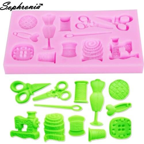 10PCS/SET M347 Cake Tool 1 pc Scissor button sewing designer clothes Silicone Mould Wedding Cake Border Fondant Cake 11*6*1.1CM