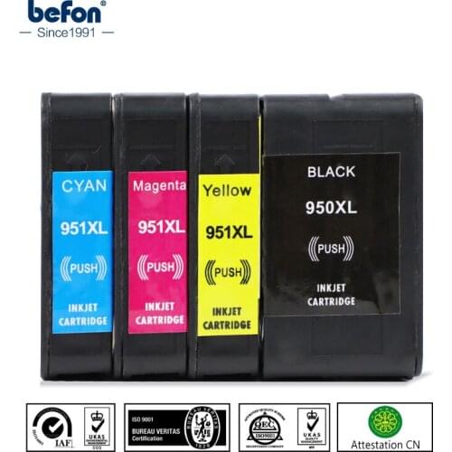 Befon 4pcs/lot 950XL 951XL Compatible Cartridge Replacement for HP 950 951 XL Ink Cartridge for Officejet Pro 8100 8600 Printer