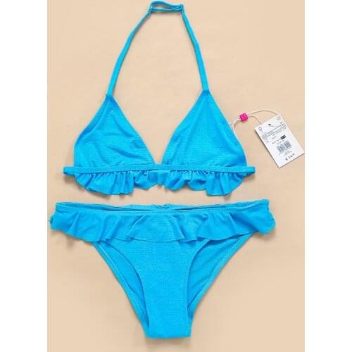 2019 Large Girls Swimsuits 9-15Years Blue Ruffle Swimwear Children Girls Summer Bathing Suits 2019 Girl Fashion Beachwear CZ985