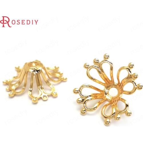 35984)20PCS 17MM Height 6.5MM 24K Gold Color Brass Beads Caps High Quality Diy Jewelry Findings Accessories