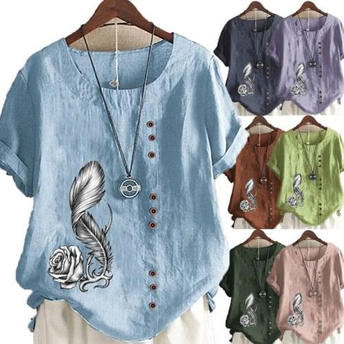 11 Colors Summer Casual Flowers Printed Loose T-shirts Vintage O-Neck Plus Size Short Sleeve Blouse Tops For Women S-5XL