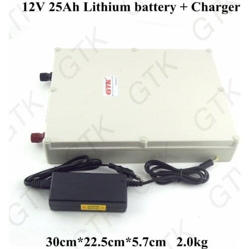 GTK 12v lithium battery 12v 25Ah lithium ion battery 12v plastic waterproof case outdoor power supply sea motorboat + charger