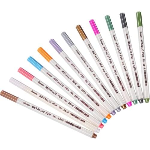 Metallic Markers Paints Pens Fine Point Metallic Marker Pens for Black Paper Glass Rock Painting Card Making Set of 12