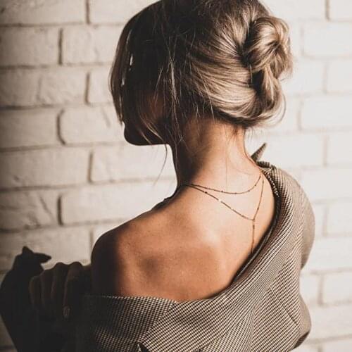 Mavis Hare Layered Y Choker Necklace Stainless Steel Curb Simple Chain for Fashion sexy Lady