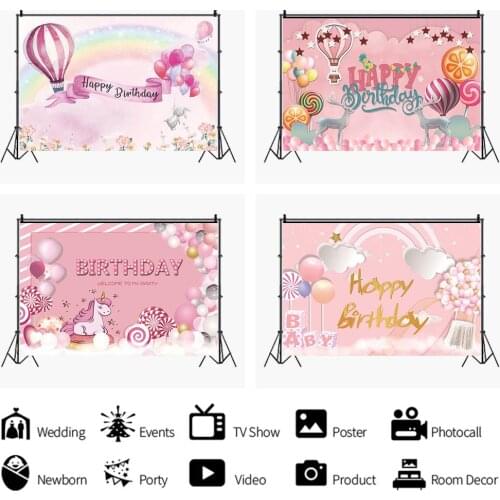 Dreamy Pink Hot Air Balloon Candy Backdrops Photo Background Decorations for Kids Birthday Party Photography Photocall