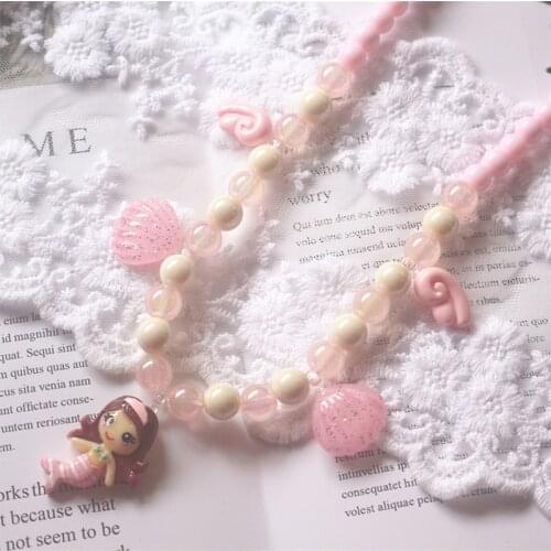 Cute Mermaid Rainbow Colorful Shell Beads Necklace for Kids Girls Play Costume Children Party Pendant Necklace Jewelry Accessory
