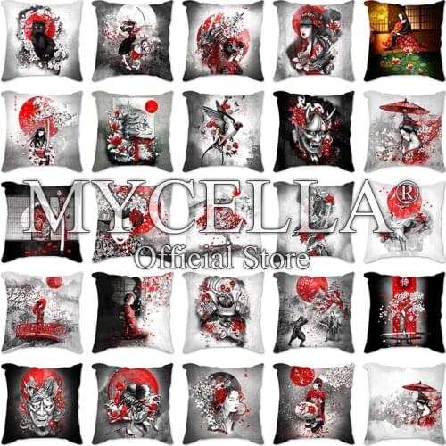 Japanese style Pillowcase 45cm Cushion Cover Decor For Home Polyester Geisha black cat samurai Printed Cushion Covers For Sofa