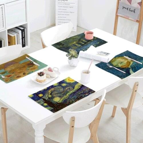 2021 New Field Style Oil Painting Linen Material Kitchen Table Oil-Proof And Heat-Insulating Placemat