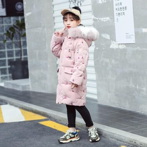 2021 New Girls Down Jacket Childrens Fashion Embroidery Clothes Big kids Long Hooded Fur Collar Winter Coat TZ832