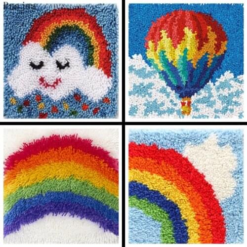 New Raibow Decorative Cushion Carpet Flower Latch Hook Rug Kit Carpet Crocheting Kit DIY Needlework Crocheting Embroidery