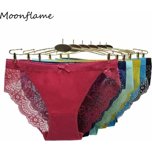 Moonflame 5 Pcs / Lots Low Rise Solid Color Cotton Sexy Lace Underwear For Women M L XL 89456