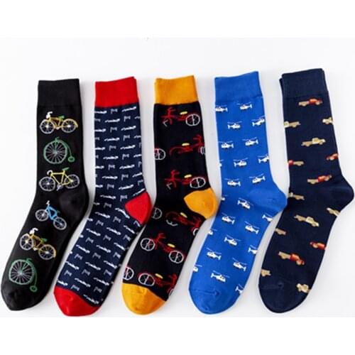 Autumn 1 Pair Happy Cotton Socks Skateboard Socks Transportation Design Crew Socks Bicycle Helicopter Car Male Fashion Socks