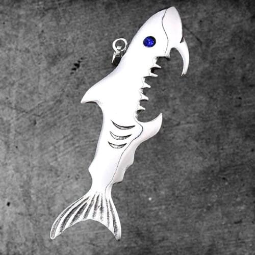 Stainless Steel Blue Eye Shark Pendant Beer Bottle Opener Punk High Quality Jewelry