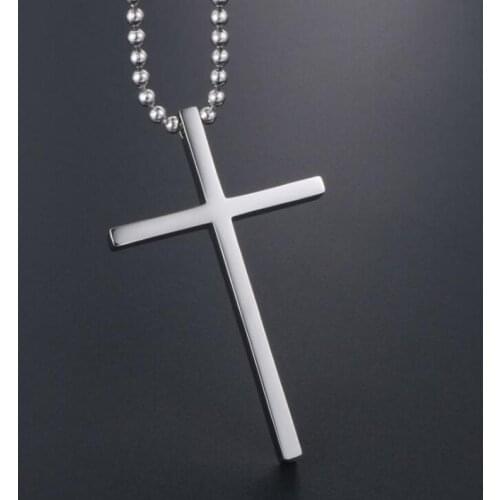 Classic Punk Stainless Steel Simple Christian Cross Pendant Necklace Religious Style Prayer Amulet Jewelry