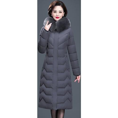 X-long Women Coats Slim Office Ladies Solid Womens Winter Jacket Hooded With Fur Collar Thick Cotton Padded Plus Size Parkas