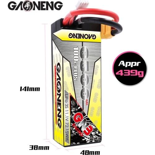 Rechargeable battery GNB 11.1V 6500mAh 100C For RC Car Racing Spare Parts With Shell Upgrade LiHV 3S Battery for RC Car Boats