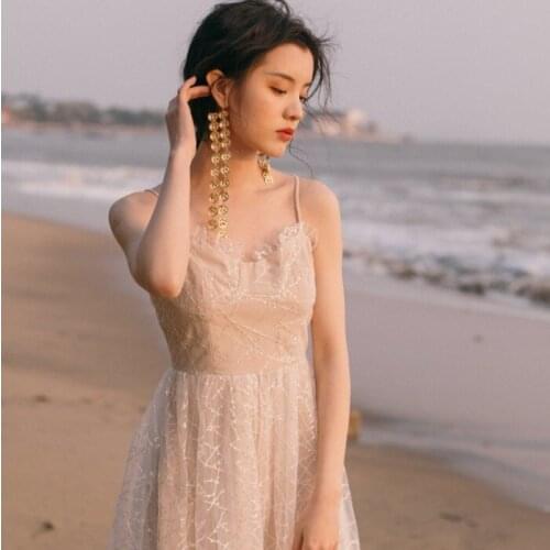 2019 new fashion womens dresses Strap dating holiday high waist sequined elegant dress