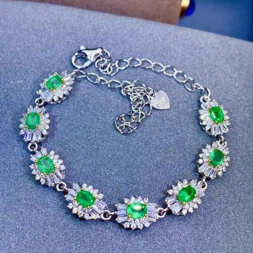 Luxurious Sun flower Talonpaw natural green Emerald Bracelet natural gemstone Bracelet S925 silver girl gift party jewelery