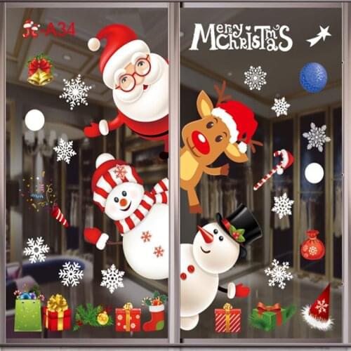 Merry Christmas Decoration for Home 2021 Window Sticker Ornaments Garland New Year Noel Santa Claus Gift Xmas
