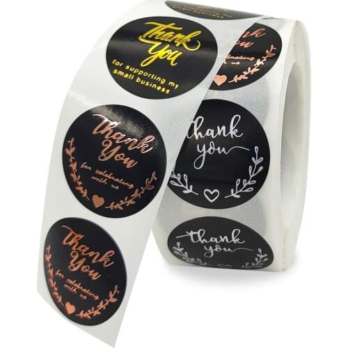 Rose Gold Foil Thank You Stickers, 500 pcs Circle Adhesive Label Sticker for Business,Wedding, Birthday, Party Favors, Gift Bags