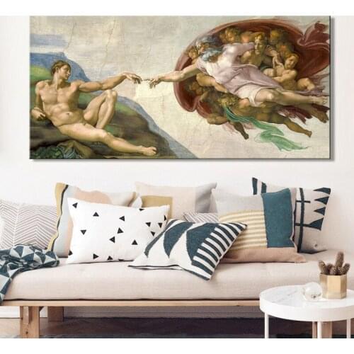 Creation of Adam Poster Print on Canvas Sistine Chapel Ceiling Fresco of Michelangelo Wall Art Picture for Living Room Decor
