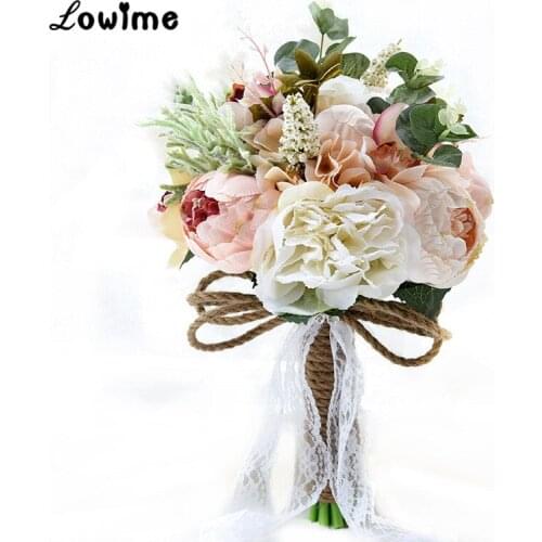 Countryside Style Artificial Wedding Bouquets For Brides Outside Lace Wedding Flowers Brooch Bouquets Bouquet De Mariage 2017