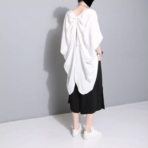 Spring and Summer 2019 New Fashion Design Womens Swallow Tail Top Draw-rope Butterfly Front Short and Back Long T-shirt